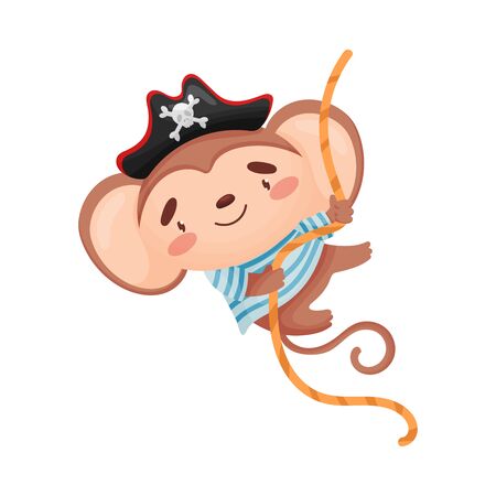Cute monkey pirate. Vector illustration on white background.のイラスト素材