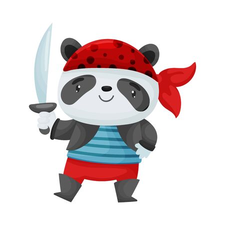 Cute panda pirate. Vector illustration on white background.のイラスト素材