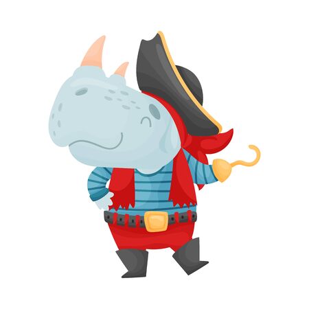 Cute rhino pirate. Vector illustration on white background.のイラスト素材