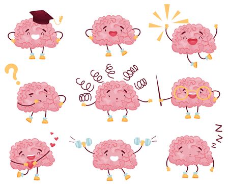 Set of cartoon brain images. Vector illustration on white background.のイラスト素材