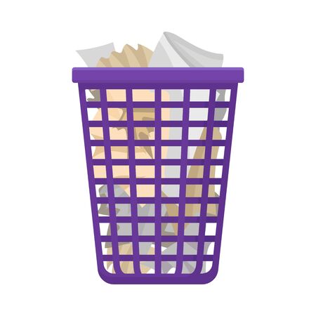 Plastic basket with garbage. Vector illustration on white background.のイラスト素材