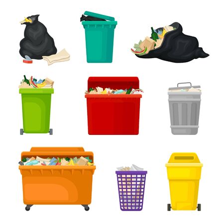 Set of images of garbage in the tanks. Vector illustration on white background.のイラスト素材