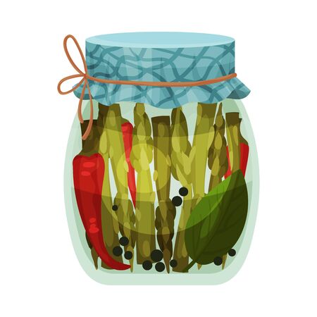 Jar of asparagus and pepper. Vector illustration on white background.のイラスト素材