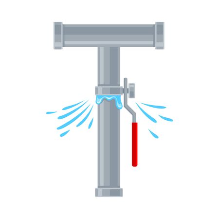 Breakthrough near the valve in the pipe. Vector illustration on white background.のイラスト素材