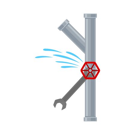 Key closes the flow near the valve in the pipe. Vector illustration on white background.のイラスト素材