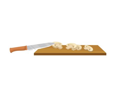 Knife cuts mushrooms. Vector illustration on a white background.のイラスト素材