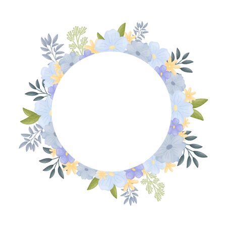 Round frame inside a flower arrangement. Vector illustration on a white background.のイラスト素材