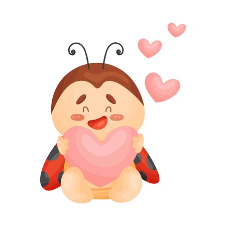 Cartoon ladybug with a heart. Vector illustration on a white background.のイラスト素材