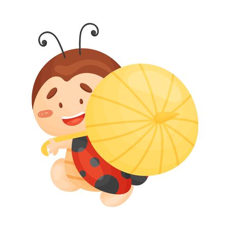 Cartoon ladybug with an umbrella. Vector illustration on a white background.のイラスト素材