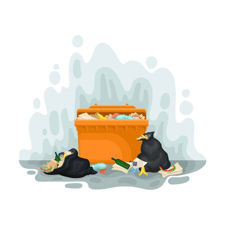 Trash can and smog. Vector illustration on a white background.のイラスト素材