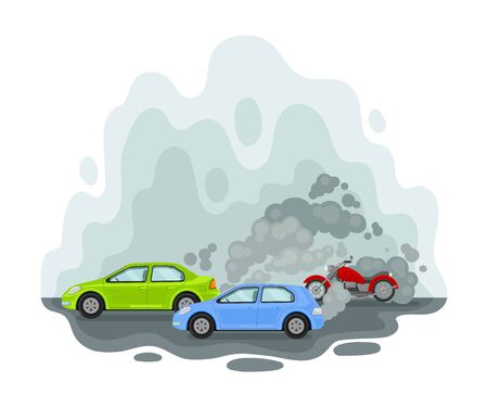 Car among the exhaust. Vector illustration on a white background.のイラスト素材