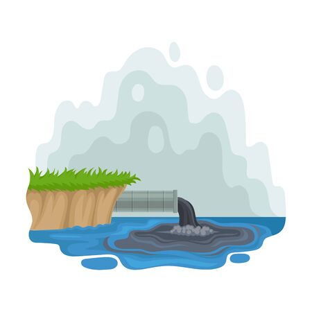 Pipe sticks out of the shore. Vector illustration on a white background.のイラスト素材