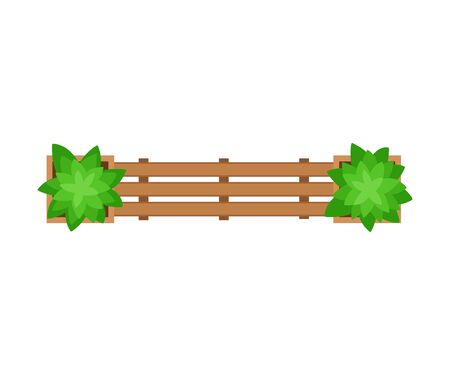 Wooden lattice shop with round bushes at the edges. View from above. Vector illustration on a white background.のイラスト素材