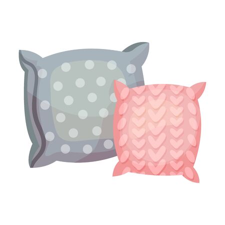 Gray pillow with circles and a pink pillow with a pattern in the shape of corners. Vector illustration on a white background.のイラスト素材