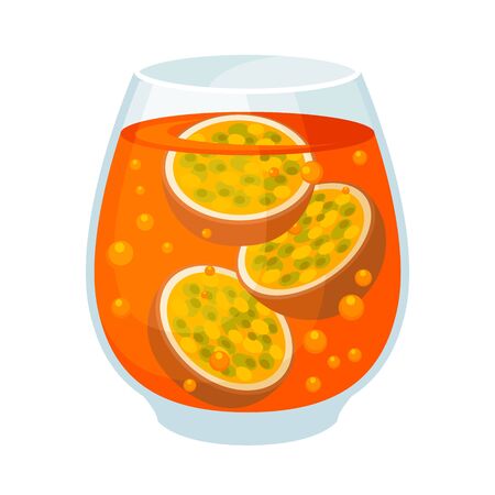 Orange fizzy drink with slices of passion fruit. Vector illustration on a white background.のイラスト素材