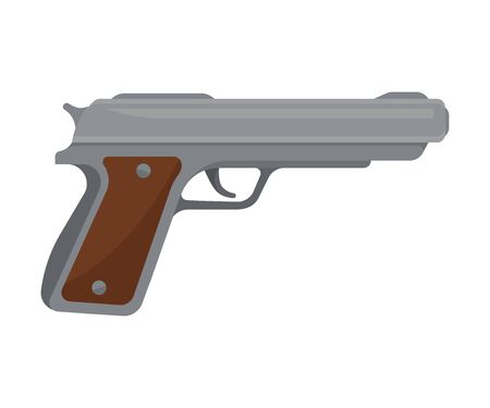 Gray metal pistol with a brown grip. Vector illustration on a white background.のイラスト素材