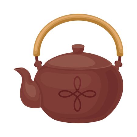 Clay teapot with a wooden handle. Vector illustration on a white background.のイラスト素材