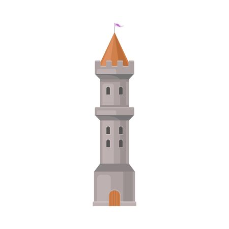 Gray castle tower with a brown roof. Vector illustration on a white background.のイラスト素材