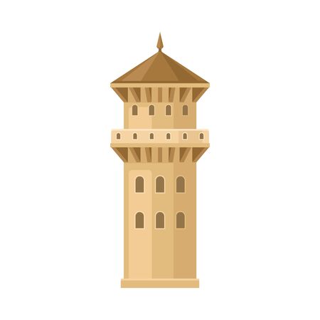 Thick beige castle tower. Vector illustration on a white background.のイラスト素材