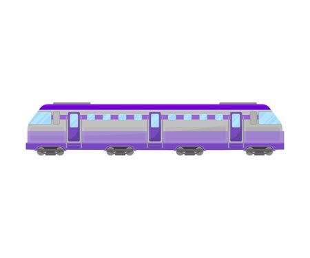 Lilac Reversible Passenger Locomotive With Windows And Doors Flat Vector Illustrationのイラスト素材