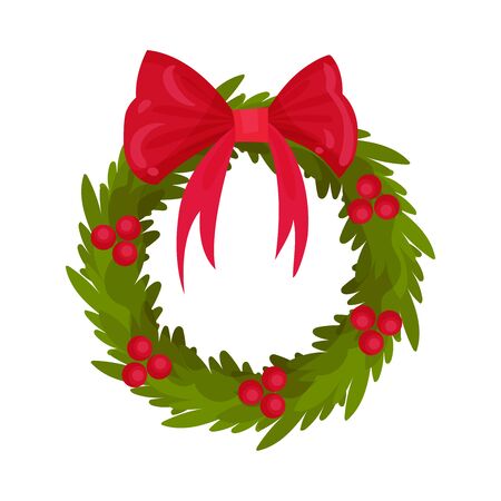 Christmas Wreath On White Background. Isolated Vector Icon. Winter And New Year Frame Symbolのイラスト素材