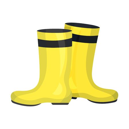 Pair of tall yellow rubber boots with a black stripe. Vector illustration on a white background.のイラスト素材