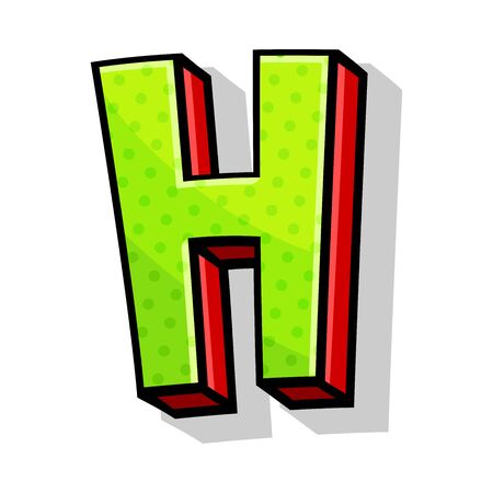 Isometric green and red capital letter H in comic style from alphabet. Playful and modern font, for any design works. Vector illustration, isolated on white background.のイラスト素材