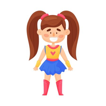 Little Girl In Superwoman Suit With Two Pony Tails Vector Illustration Cartoon Characterのイラスト素材