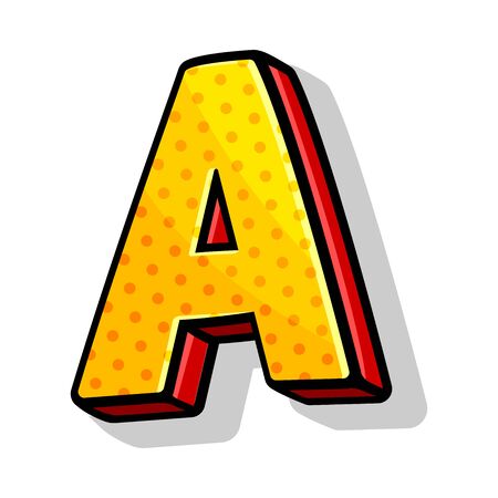 Colorful isometric yellow and red capital letter A in cartoon style from alphabet. Playful and modern, for any design works. Vector illustration, isolated on white background.のイラスト素材