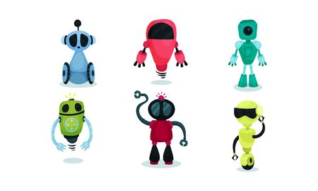 Set of colored robots. Vector illustration on a white background.のイラスト素材