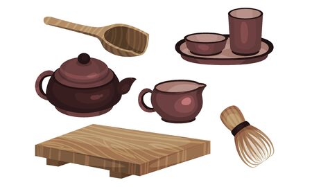 Crockery For Tea Ceremony Vector Illustrated Setのイラスト素材