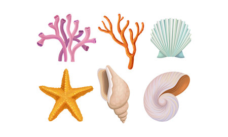 Underwater Ocean Bottom Species Vector Set. Different Marine Foodのイラスト素材