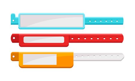 Colorful Cartoon Pet Collar Vector Set. Simple Supplies For Domestic Animalのイラスト素材