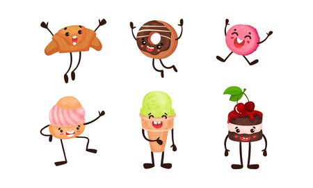 Set of humanized baked sweets. Vector illustration.のイラスト素材