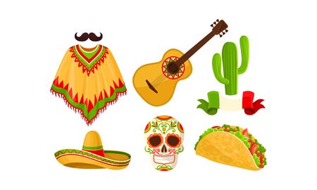 Mexico symbol set. Vector illustration on a white background.のイラスト素材