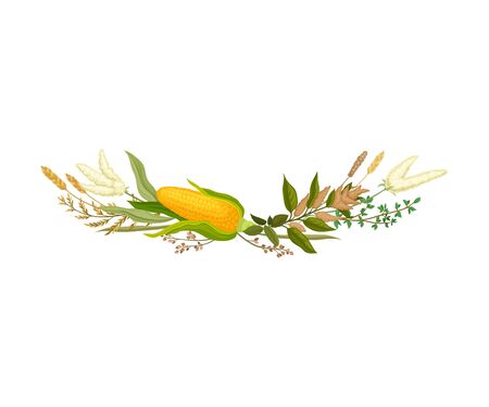 Autumn composition of ears of corn and ears. Vector illustration.のイラスト素材