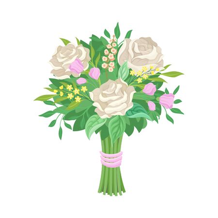Cute and Elegant Wedding Bouquet Vector Illustration. Decorative Element For Marriage Celebrationのイラスト素材