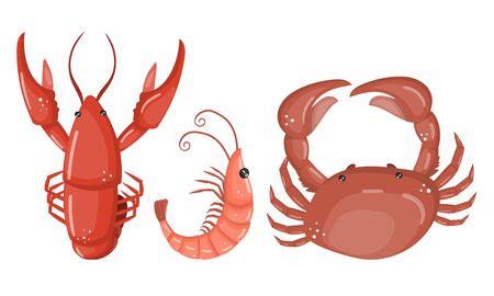 Seafood Vector Set Isolated On White Background. Fresh Ocean Cooking Ingredientのイラスト素材