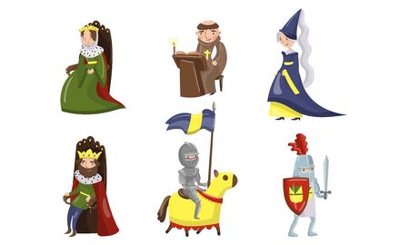 Medieval People Characters Vector Illustrations. Middle Age Historic Period Collection. Kingdom Residents Conceptのイラスト素材