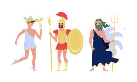 Greek Gods Isolated On White Background Vector Setのイラスト素材