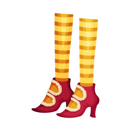 Elf Legs in Striped Patterned Stockings and Funny Shoes With Jingle Bell Vector Itemのイラスト素材