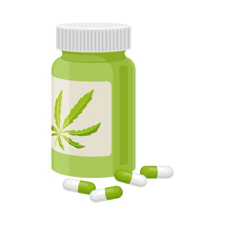 Medical Cannabis Bottle Of Pills Vector Illustrationのイラスト素材