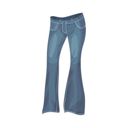 Denim Bell-bottom Female Trousers Vector Item. Trendy Fashion Concept For Female.のイラスト素材