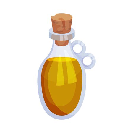 Oil in Glass Bottle With Bottle Cap For Gnocchi Preparation Vector Illustrationのイラスト素材