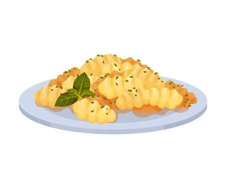 Prepared Pasta With Gnocchi Elements Served On Plate Vector Illustrationのイラスト素材