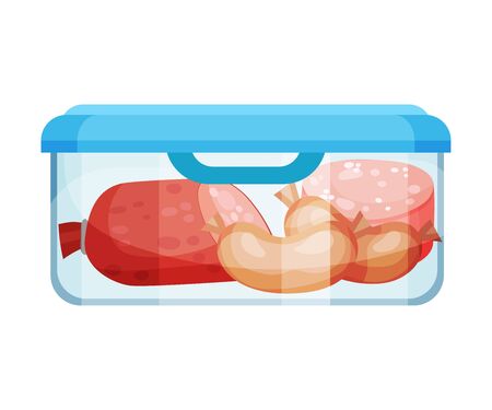 Plastic or Glass Closed Container with Food Items Inside Vector Illustrationのイラスト素材
