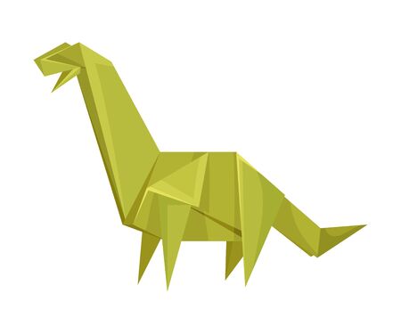 Long-necked Dinosaur Origami Figure Vector Illustration. Art of Paper Folding Concept. Creative Craft for Adults and Kidsのイラスト素材