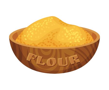 Corn Grits in a Wooden Bowl, Culinary Ingredient Vector Illustrationのイラスト素材