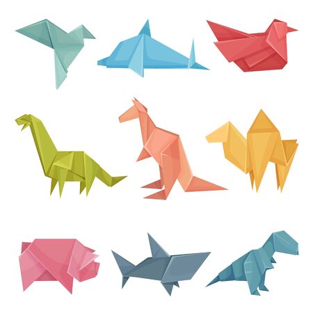 Origami Animals Vector Set. Colorful Art of Paper Foldingのイラスト素材