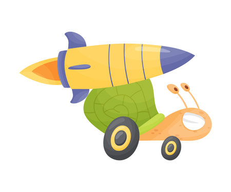 Flying Snail with Rocket Turbine Cartoon Vector Illustrated Characterのイラスト素材